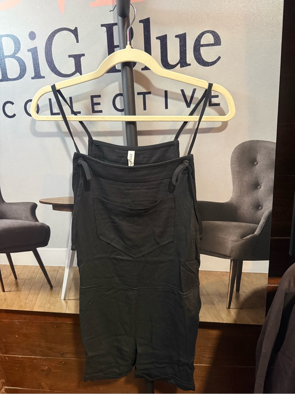 Zenana Outfitters Black Sleeveless Utility Romper with Front Pocket